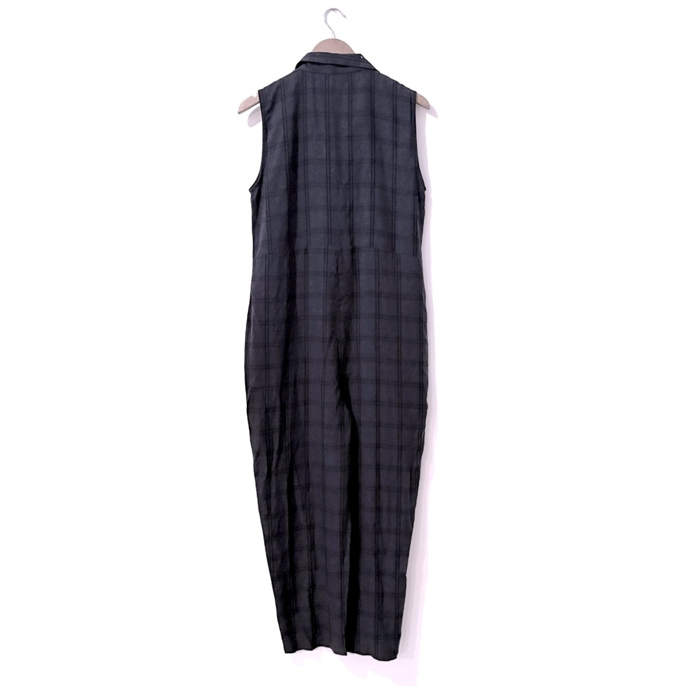 NWT Anthropologie Navy Plaid Sleeveless Cropped Jumpsuit Pockets Small - Picture 4 of 9